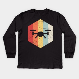 Retro Vintage Drone Quadcopter Icon Kids Long Sleeve T-Shirt